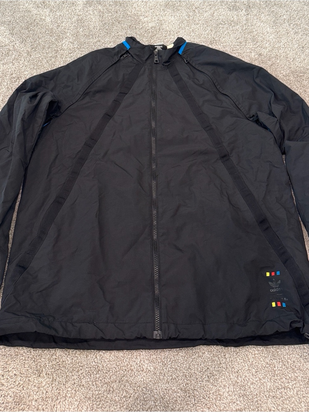 adidas Oyster Black Windbreaker Jacket with Blue Trim